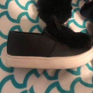 Black slip ons. Black fur with bunny ears